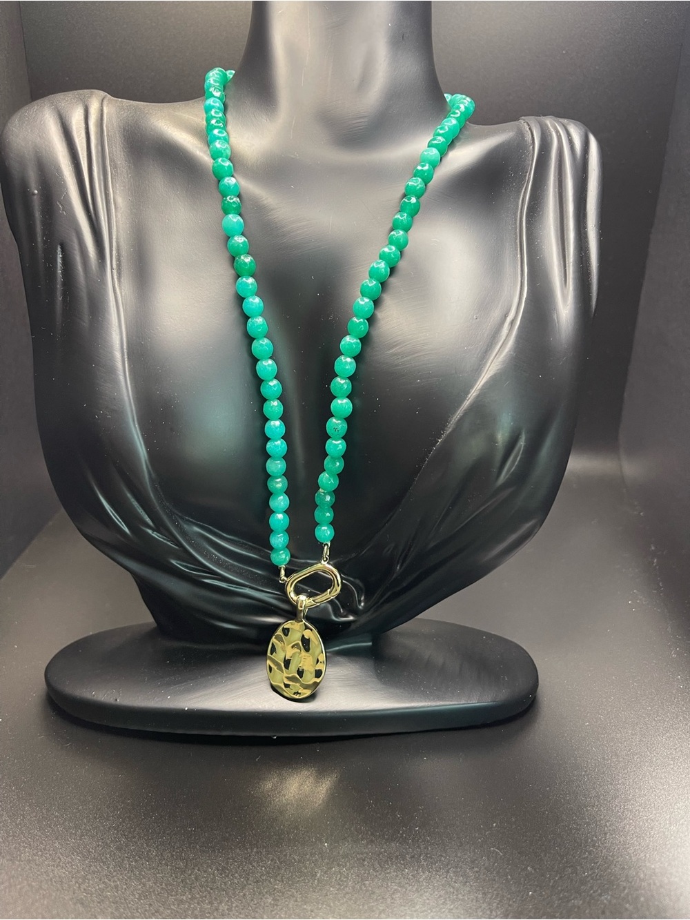 J. Crew Green Beaded Necklace with Gold Pendant